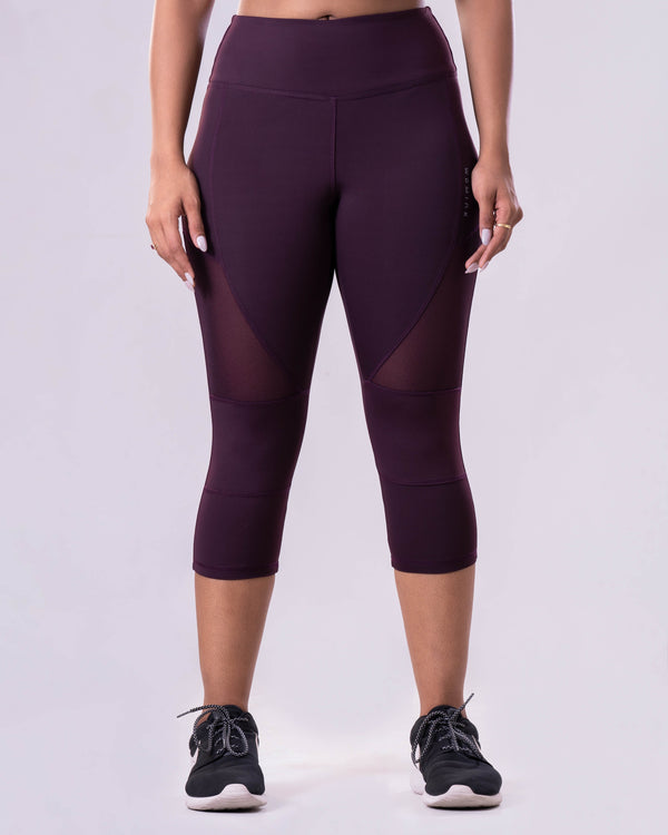 Power Mesh Wine 3/4th Legging | WOMINK