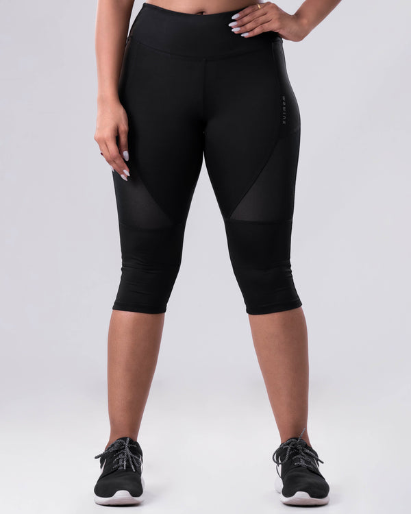 Power Mesh Black 3/4th Legging | WOMINK