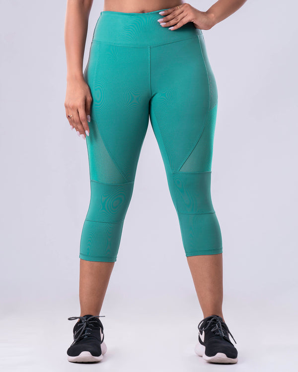Power Mesh Sea Green 3/4th Legging | WOMINK